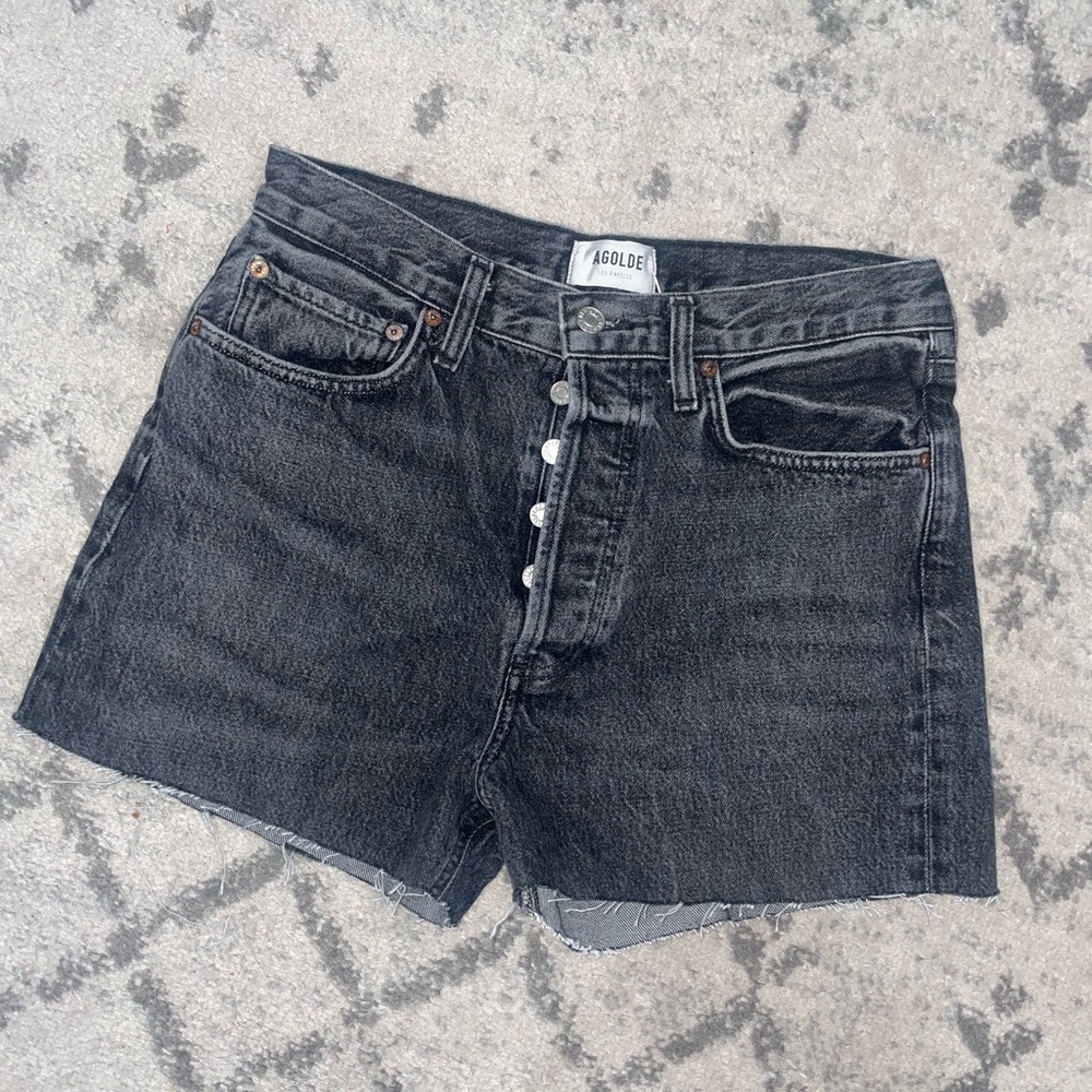 Agolde Black Jean Shorts Raw Hem Parker